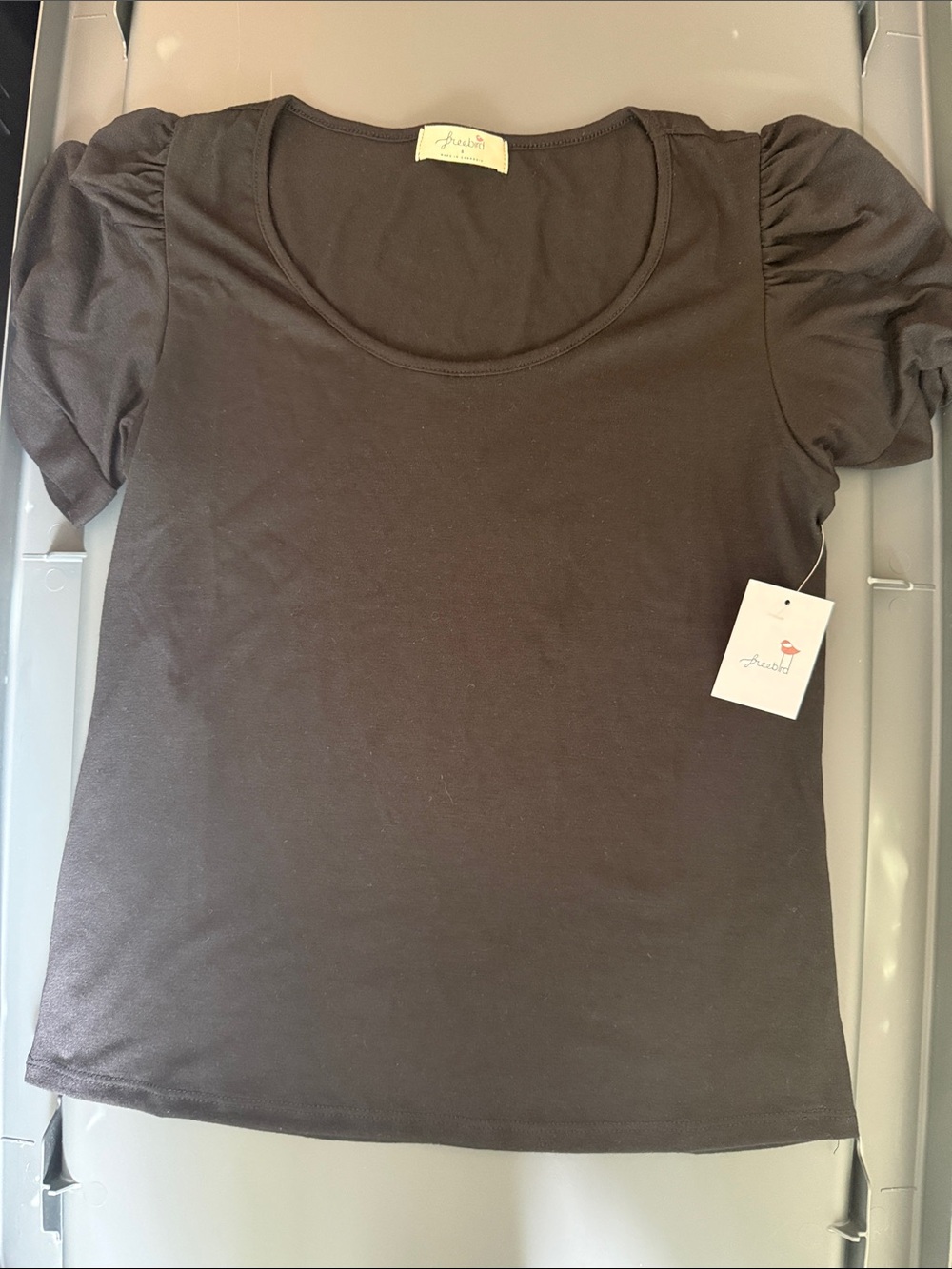 freebird Black Puff Sleeve Scoop Neck Tee